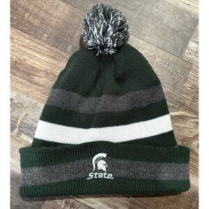 Michigan state Spartans hockey beanie hat with pom